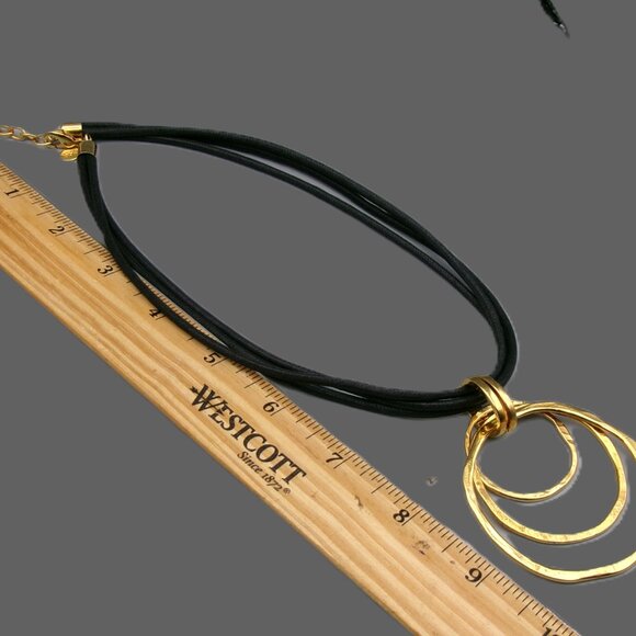 Joan Rivers Leather Cord Necklace with 2 Medallion Pendants, Hammered Gold Rings - Picture 9 of 9
